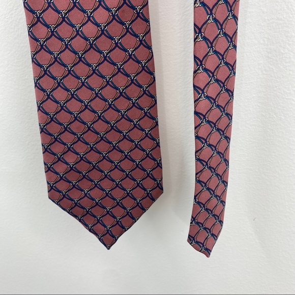 Vintage 90s Christian Dior Monsieur Mauve Pink Blue Chain Silk Menswear - Picture 2 of 11